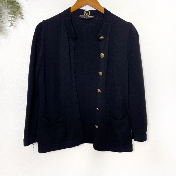 St. John Sweaters - ST JOHN • Santana black sweater cardigan gold buttons